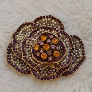 Lee Angel Vintage Rhinestone and Pearl Brooch